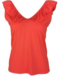 Lalipop Design - Sleeveless Red Blouse With Ruffled V-neck - Lyst