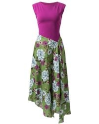 IZABELA MANDOIU - Two-Tone Jersey Top Floral Midi Dress - Lyst