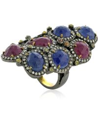 Artisan - Sapphire Ruby 18k Gold Pave Diamond Ring 925 Sterling Silver - Lyst