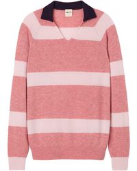 Salts Cashmere - Split Neck Polo Stripe Sweater - Lyst