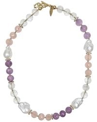 Farra - Rose Quartz And Amethyst With Baroque Pearls Necklace - Lyst