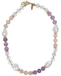 Farra - Rose Quartz And Amethyst With Baroque Pearls Necklace - Lyst