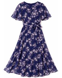 Yumi' - Blossom Print Midi Skater Dress With Angel Sleeves - Lyst