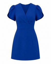 Girl In Mind - Bridget Twist Font Split Arm Mini Dress Cobalt - Lyst