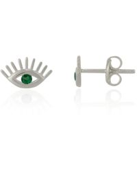 Spero London - Emerald Color Eye Stud Earring Sterling - Lyst