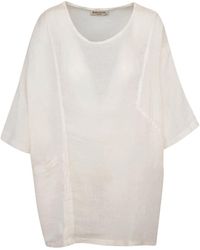 Haris Cotton - Front Pocket Curve Linen Gauze Blouse With Batwing Sleeve - Lyst
