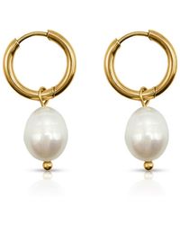Evie Jewelry - After Dark Pearl Hoop Earrings - Lyst