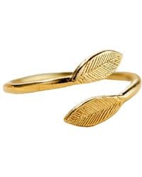 Posh Totty Designs - Yellow Gold Plated Leaf Open Ring - Lyst