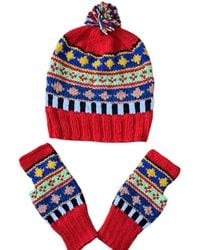 Springmoonatelier - Handcrafted Wool Hat And Fingerless Gloves Set With Mixed Colors - Lyst