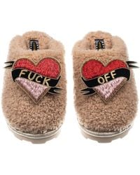 Laines London - Teddy Closed Toe Slippers With Fuck Off Brooches - Lyst
