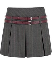 Nocturne - Double Belted Pleated Mini Skirt - Lyst