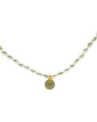 seree - Belle Pearl And Green Jade Choker - Lyst