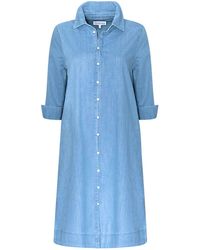 Perlavera - Grace Light Washing Denim Three Quarter Sleeve Length Missy Fit Midi Dress - Lyst