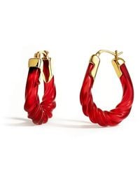 Gold & Honey - Ruby Rope Twist Oval Lucite Birthstone Hoop Earrings - Lyst
