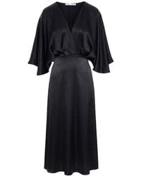 Noria Anis - Dhalia Viscose Satin Midi Dress With V-Neck And Batwing Sleeves - Lyst