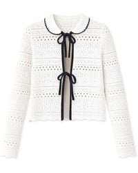 Yumi' - Ivory Crochet Knitted Cardigan With Peter Pan Collar - Lyst