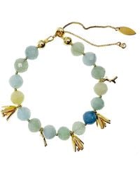 Farra - Aquamarine With Floral Charms Adjustable Bracelet - Lyst