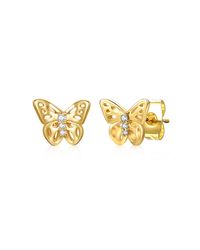 Genevive Jewelry - Rachel Glauber Plated With Cubic Zirconia Three-Stone Filigree Butterfly Stud Earrings - Lyst
