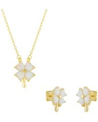 Spero London - Opal Four Leaf Clover Sterling Necklace & Earring Set - Lyst