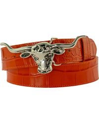 Peachy Belts Ltd - Steers Head Buckle On Croc Print Belt - Lyst