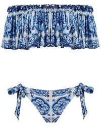 Nur Karaata - Helianthus Bleu Blanc Low Waist Bikini Set - Lyst