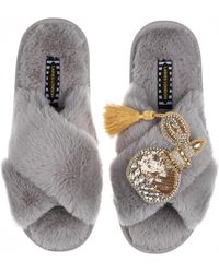 Laines London Classic Laines Slippers With Artisan Glam Perfume Bottle Brooch - Gray