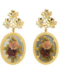 The Pink Reef - Large Pink Floral Vintage Cameo Earrings - Lyst