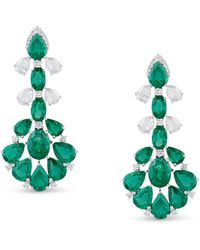 Trésor - Emerald Pear Shape & Oval And Diamond Earring In 18k White Gold - Lyst