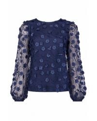 Yumi' - Sheer Sleeve Applique Flower Top - Lyst