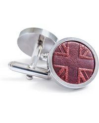 N'damus London - Coronation Regent Chestnut Leather & Rhodium Cufflinks - Lyst