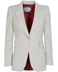 The Extreme Collection - Single Breasted Ecru Linen Blazer With Pockets Paisley - Lyst
