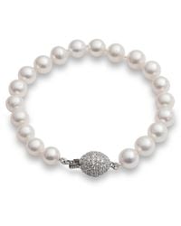 Pearls of the Orient Online - Gratia Almost Round Cultured Freshwater Pearl Bracelet With Pave Sparkle Oval Clasp - Lyst