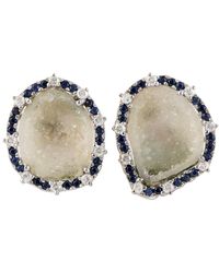Artisan - Oval Cut Geode & Blue Sapphire Pave Diamond In 18k White Gold Stud Earrings - Lyst