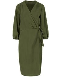 Conquista - Khaki V-Neck Wrap Dress With 3/4 Sleeves – 100% Tencel Woven - Lyst