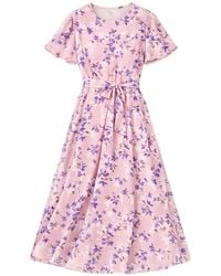 Yumi' - Blossom Skater Midi Dress With Angel Sleeves - Lyst