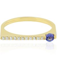 Artisan - 18k Yellow Gold Band Ring With Pave Diamond & Tanzanite Gemstone - Lyst