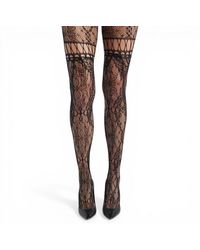 HIGH HEEL JUNGLE by KATHRYN EISMAN - Chevonne Lace And Satin Fishnet Tights - Lyst
