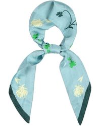 Heritagemoda - Hand-Painted Mint Aqua Silk Twilly Scarf – With & Floral Print - Lyst