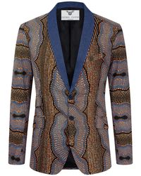 Ohema Ohene - Denim Shawl Collar African Print Blazer - Lyst
