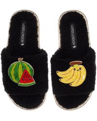 Laines London - Teddy Slider Slippers With Laines Lovables Watermelon & Banana Brooches - Lyst