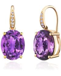 Kai Fine Jewelry - Solid Natural Oval Amethyst & Diamond Drop Earrings - Lyst