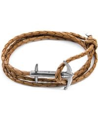 Anchor and Crew - Light Brown Admiral Anchor Silver & Braided Leather Bracelet - Lyst