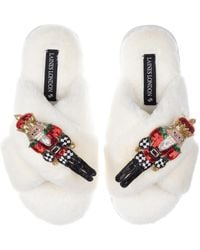 Laines London - Neutrals Classic Laines Christmas Collection Slippers With Double Grand Nutcrackers Brooches - Lyst