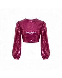 Janara Jones - Raspberry Colour Sequin Cropped Malina Top - Lyst