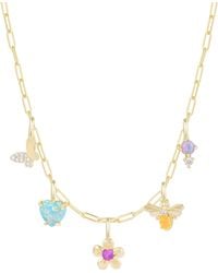 KAMARIA - Flower Garden Charm Necklace With Opals On Paperclip Chain - Lyst