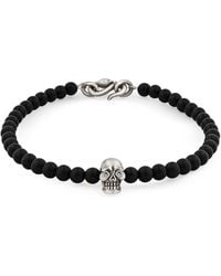 Snake Bones - Skull Bracelet In Sterling Silver With Diamonds Black Onyx & Snake Clasp - Lyst