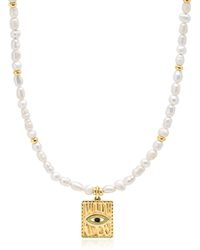 Nialaya - Pearl Necklace With Evil Eye Pendant - Lyst