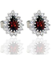 Artisan - White Gold Pearl Shape Garnet Diamond Stud Earrings Handmade Jewelry - Lyst