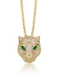 Genevive Jewelry - Rachel Glauber Plated With Emerald & Cubic Zirconia Three-D Panther Head Pendant Layering Necklace - Lyst