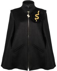 House of Laines London - Laines Couture Wool Blend Zip Cape With Embellished Snake Flower Brooch - Lyst